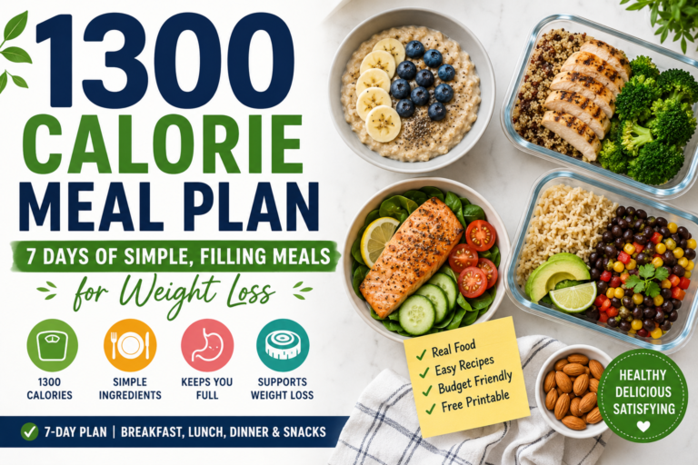 1300 Calorie Meal Plan: 7 Days of Simple, Filling Meals for Weight Loss 1300 Calorie Meal Plan