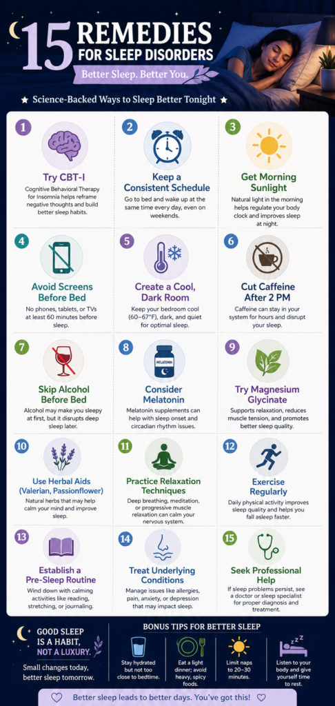 5 cures for sleep disorders infographic'