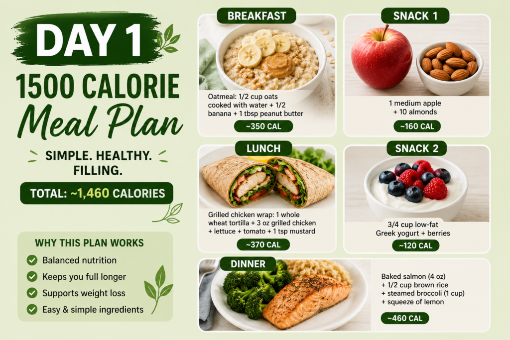 7-Day 1500 Calorie Meal Plan Day 1