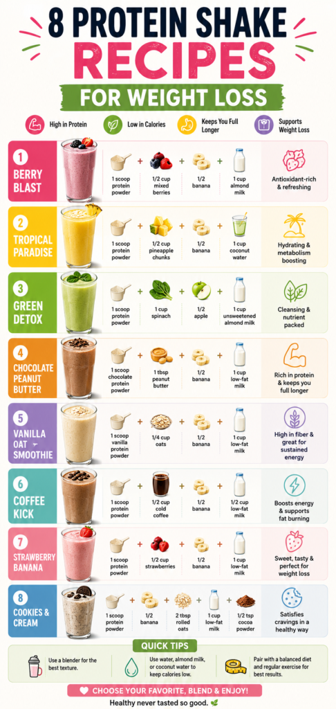 '8 protein shake recipes for weight loss infographic'